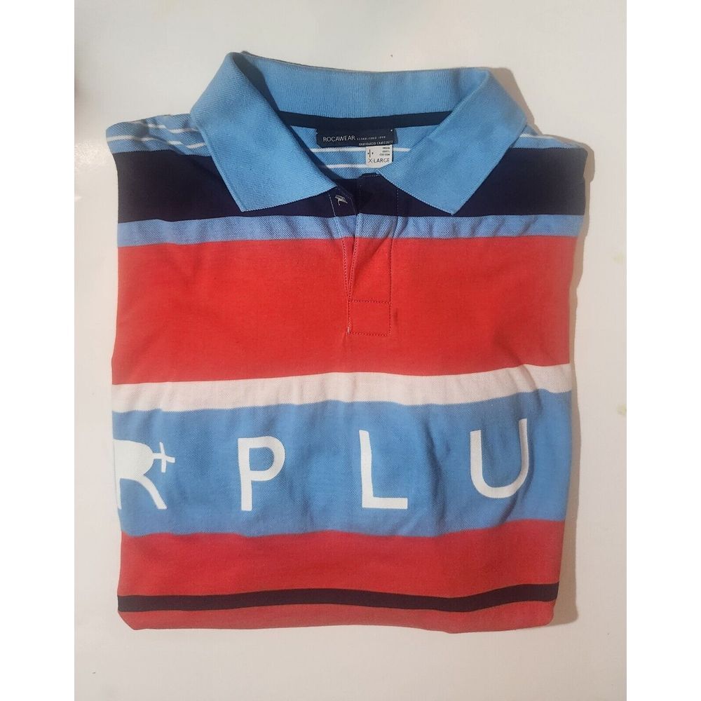 RocaWear  R+ Polo Shirt Adult X-Large ‎ Striped Rugby Vintage Y2K 90s Mens Polo